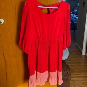 Color block  A line mini dress with elbow length sleeves